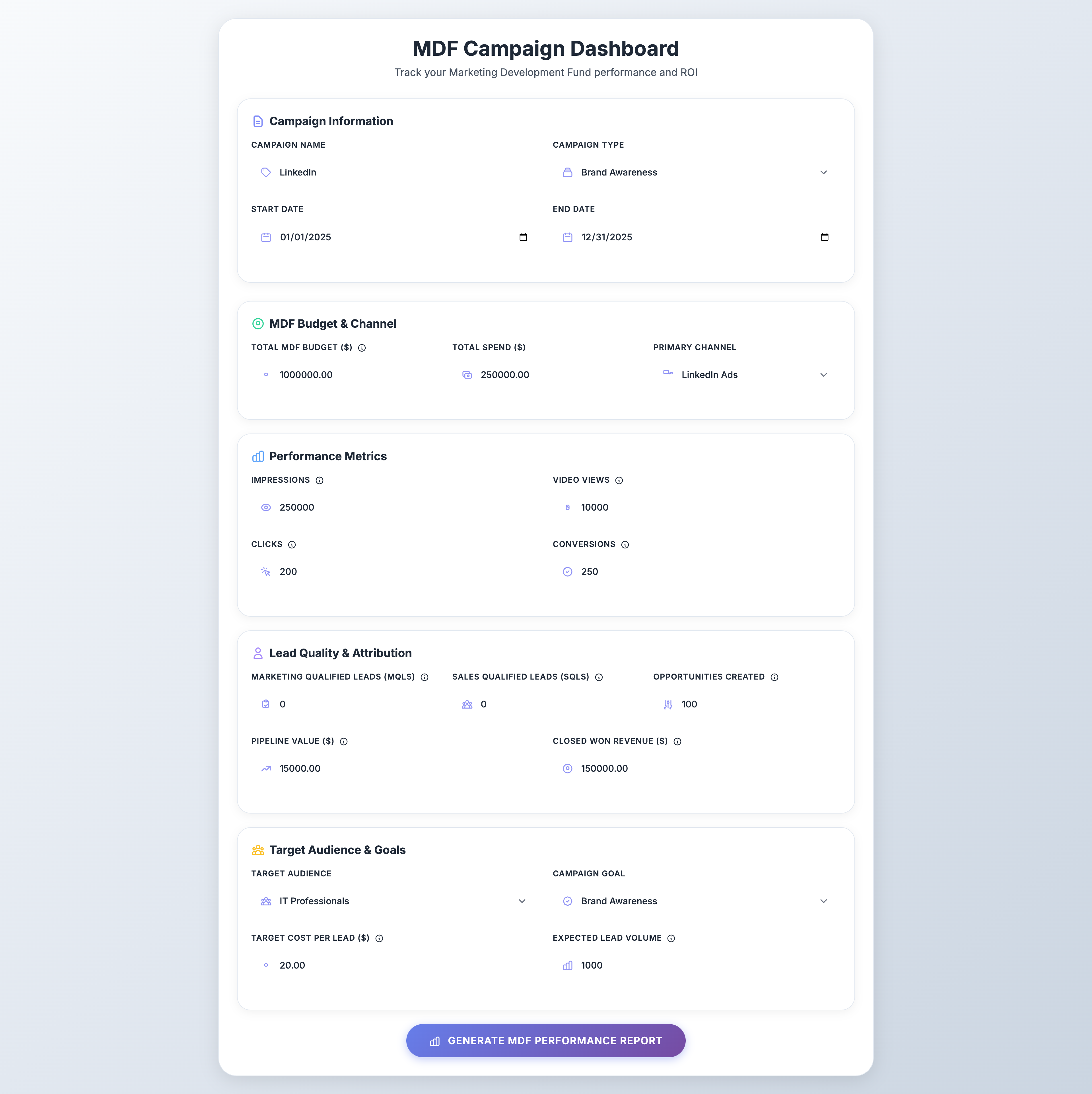 MDF Campaign Dashboard - Input Interface